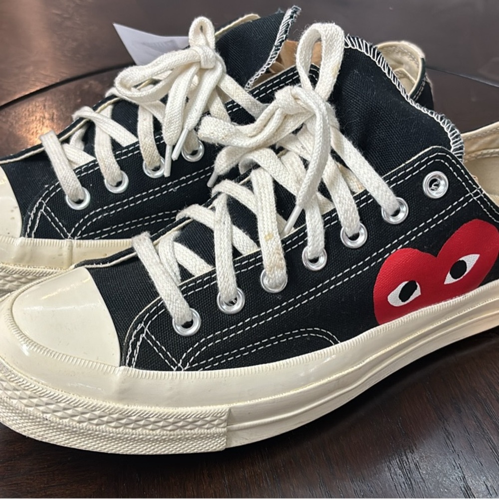 Converse Black and Cream Sneakers with Red Heart